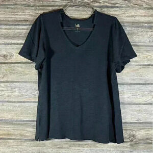 Belle by Kim Gravel Slub Knit Flirty short Sleeve Tee Shirt Black Size Medium